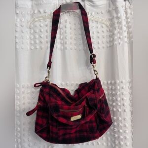 LL Bean Red Black Check Buffalo Plaid Weekender Duffle Bag